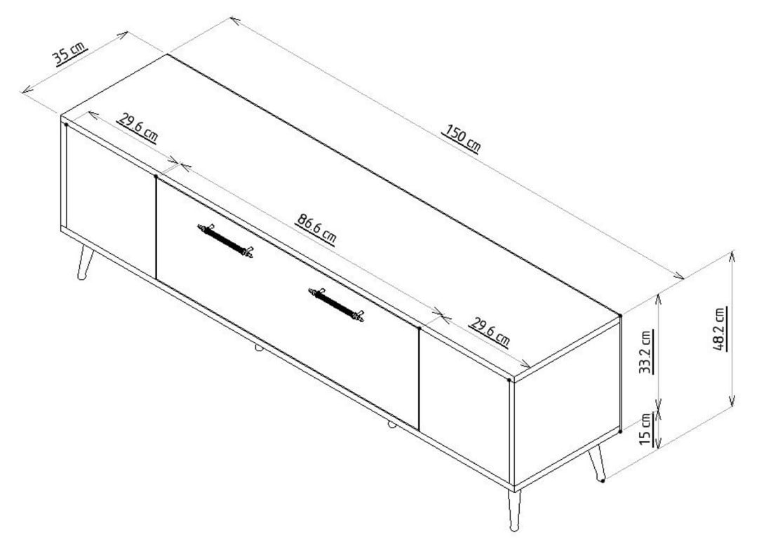 Comoda TV Salvador, Model Detas, 150x48.2x35 cm, Alb/Auriu