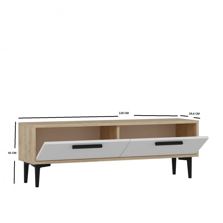 Comoda TV Salvador, Model Leni, 120x45x29.6 cm, Stejar safir/Alb