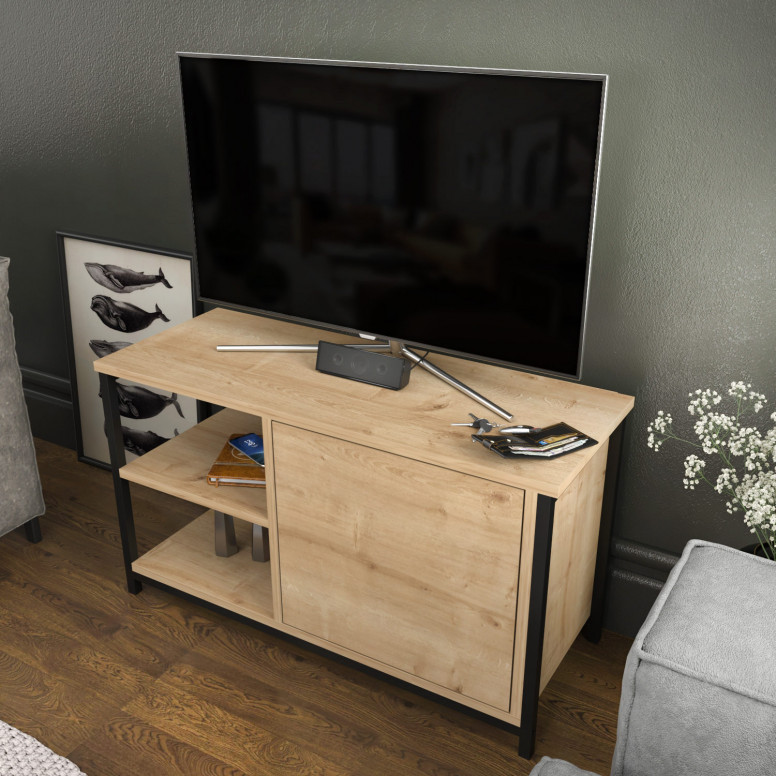 Comoda TV Salvador, Model Muskegon, 89.6x50.8x35.3 cm, Negru/Stejar - 2 | YEO