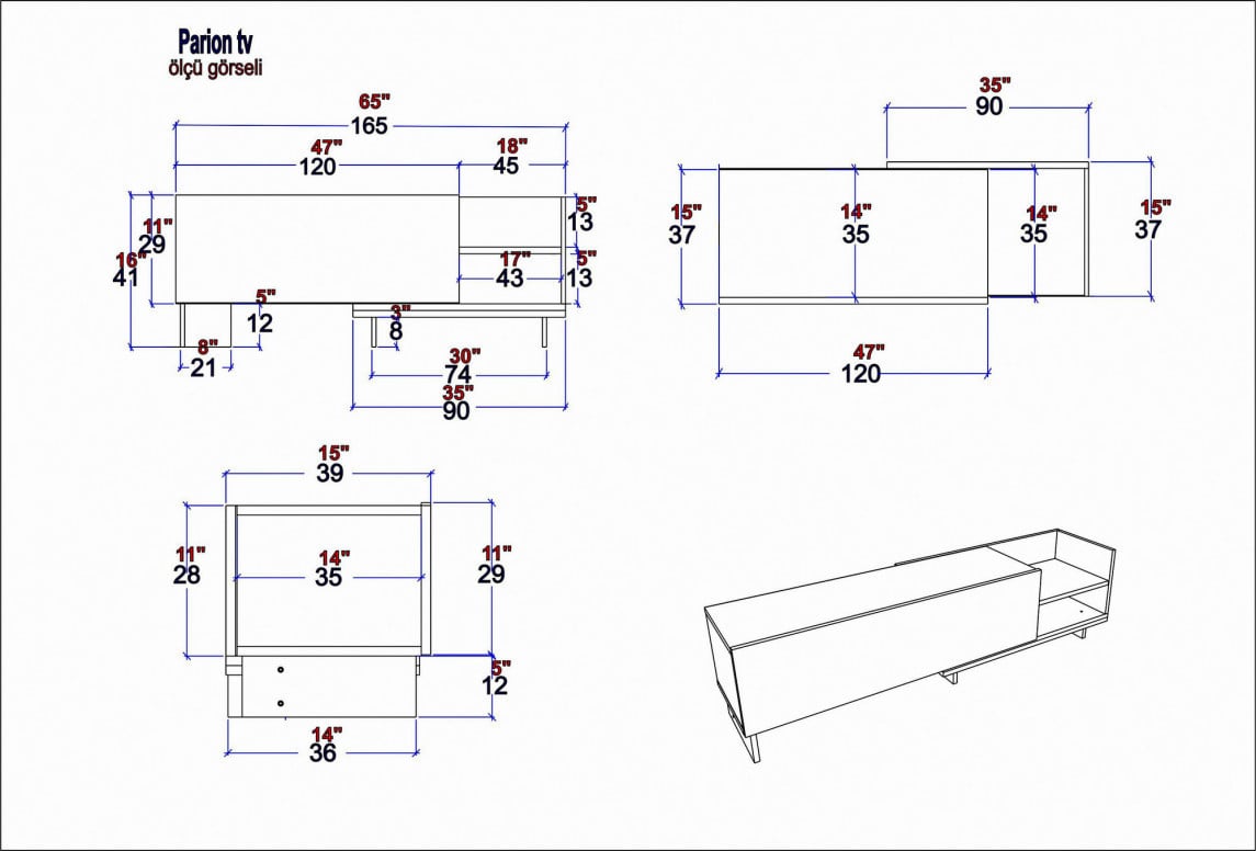 Comoda TV Salvador, Model Parion, 165x41x35 cm, Alb - 4 | YEO