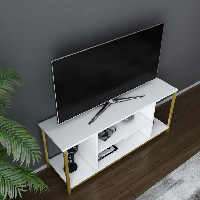 Comoda TV Salvador, Model Rinaldo, 120x50.8x35 cm, Alb/Auriu - 2 | YEO