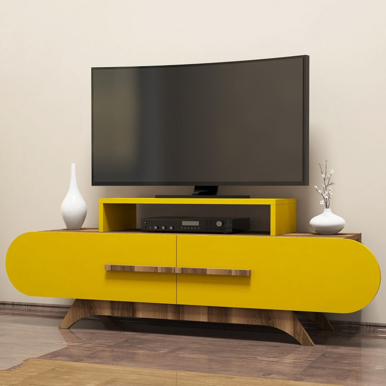 Comoda TV Salvador, Model Rose, 145x49.8x36.8 cm, Nuc/Galben