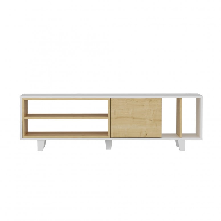 Comoda TV Salvador, Model Rosmar, 160x48.6x35 cm, Alb/Stejar - 2 | YEO