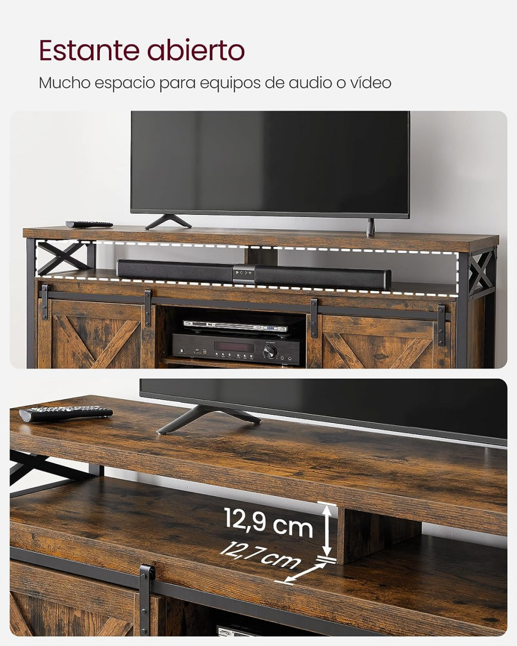 Comoda TV Vasagle, Model Castillo, 147x40x76 cm, Maro/Negru - 3 | YEO