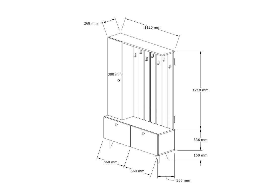 Cuier de hol cu dulap Model Lala, Nuc, 112x35x170 cm