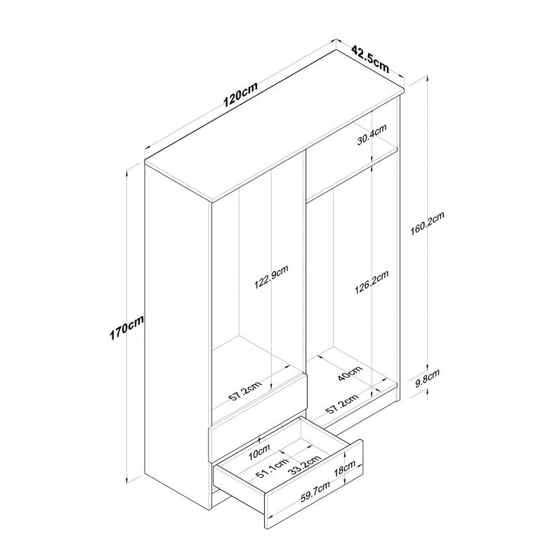 Dulap haine Model BA108-2067, Nuc/Alb, 120x42.5x170 cm - 2 | YEO