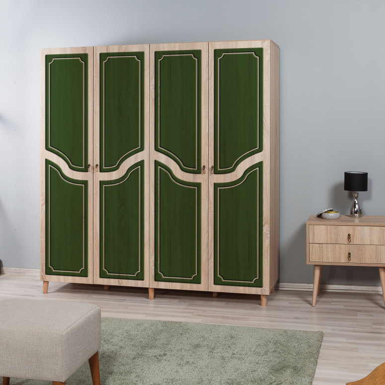 Dulap haine Model Imaj-623, Stejar/Verde, 180x52x192 cm