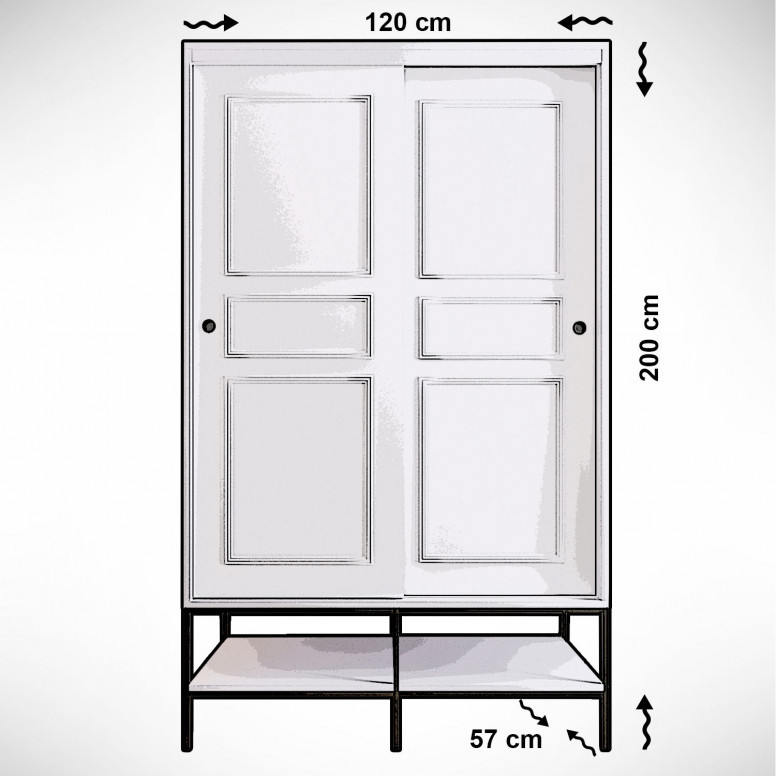 Dulap haine Model Martin, Alb marmorat/Negru/Auriu, 120x57x200 cm - 2 | YEO