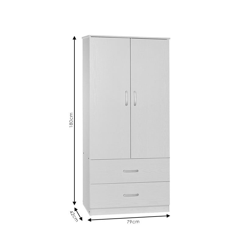 Dulap Zelia cu 2 usi si sertare culoare alb 79x42x180cm