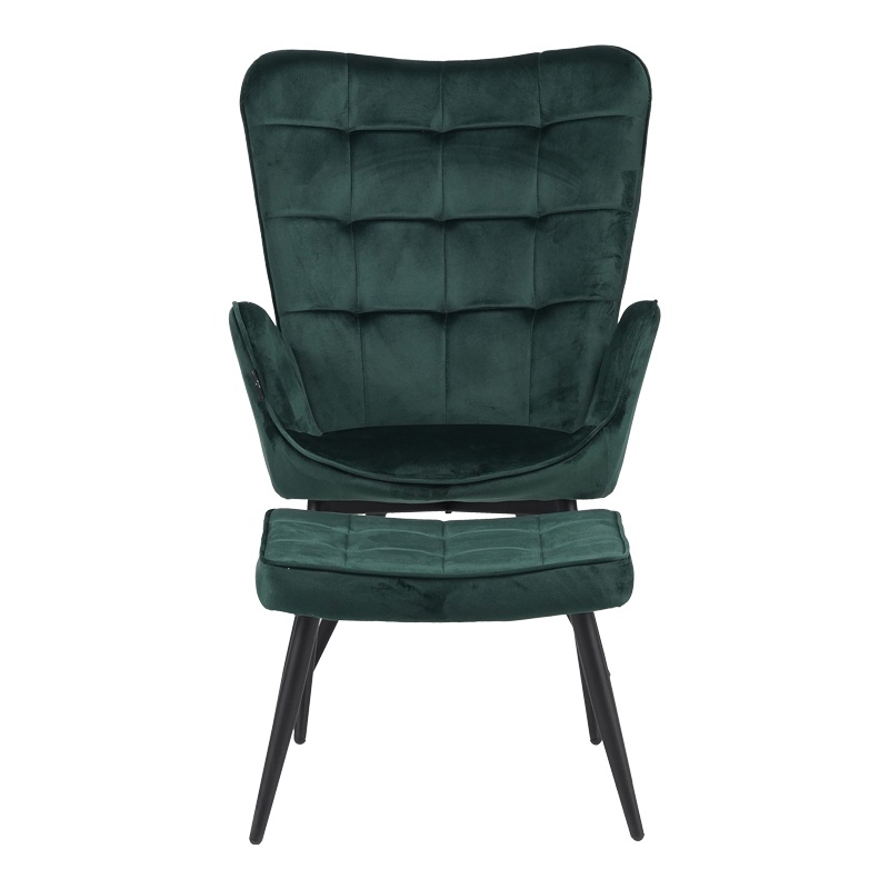 Fotoliu cu suport picioare Model Dorita, Verde inchis/Negru, 68.5x76x103 cm - 3 | YEO