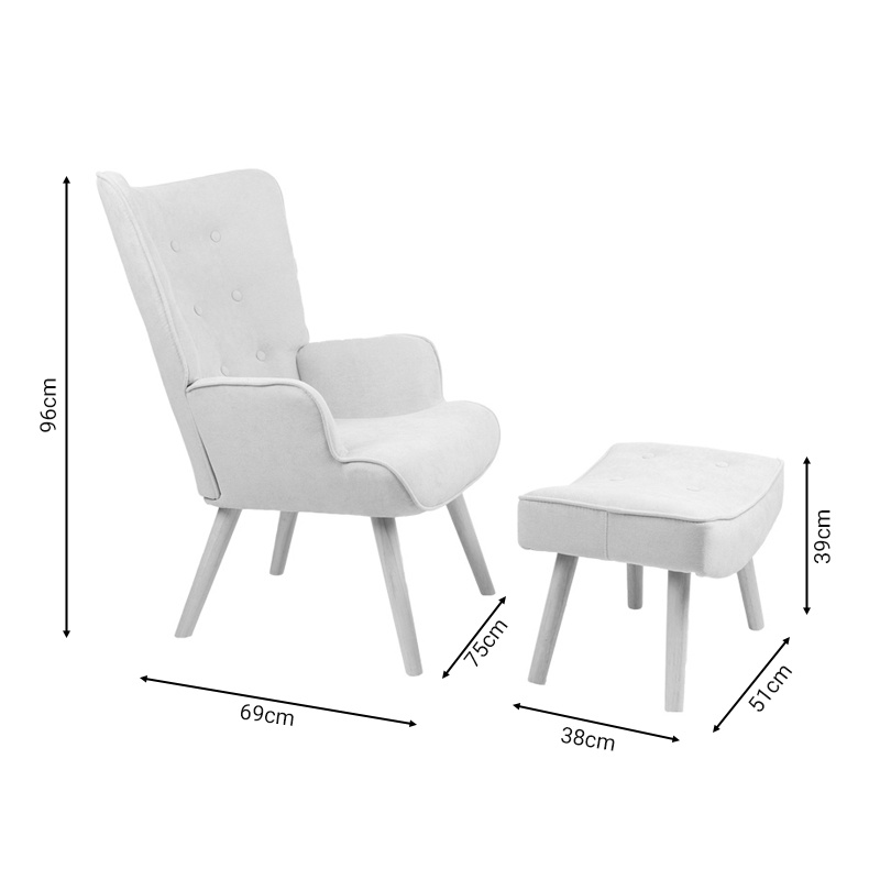 Fotoliu cu suport picioare Model Vivienne, Gri/Natur, 75x69x96 cm - 3 | YEO