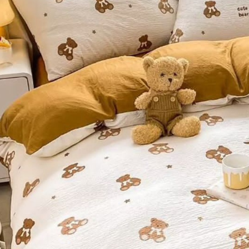 Lenjerie creponata cu elastic 140x200 cm, Teddybear (Finet)