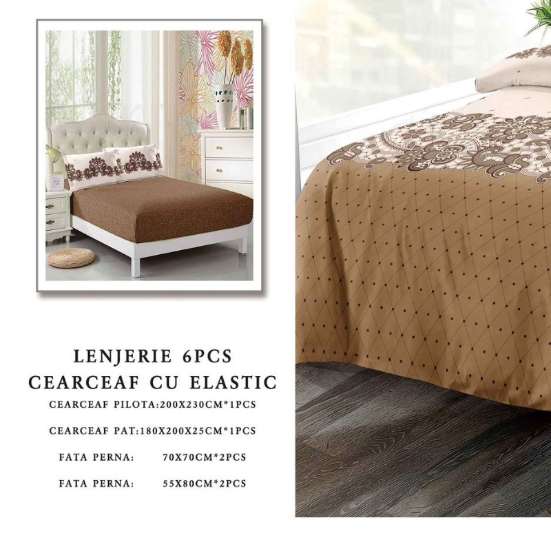 Lenjerie cu Elastic 180x200 cm, Andressa 6 Piese (Finet) - 1 | YEO