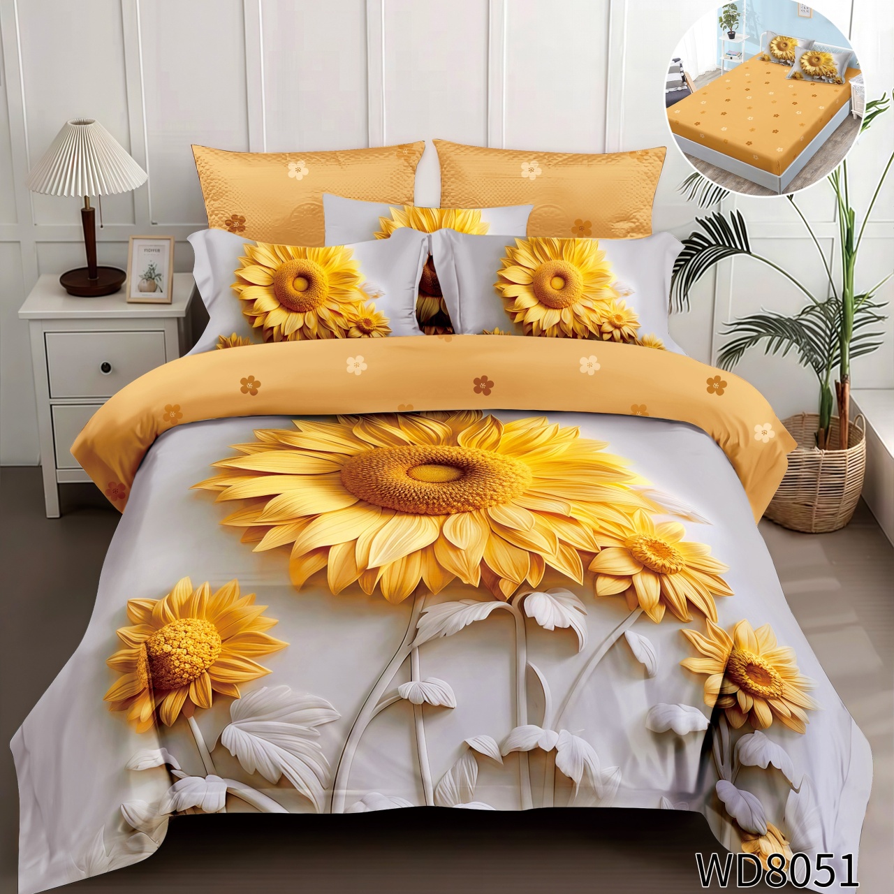 Lenjerie de pat Finet 5D Digital Print cu elastic – 4 piese, Sunflower Harmony