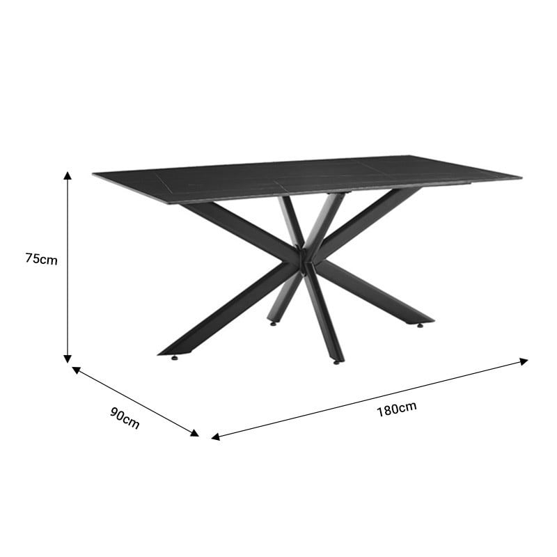 Masa Bethan imitatie de piatra ciment gri - picior metal negru 180x90x75cm