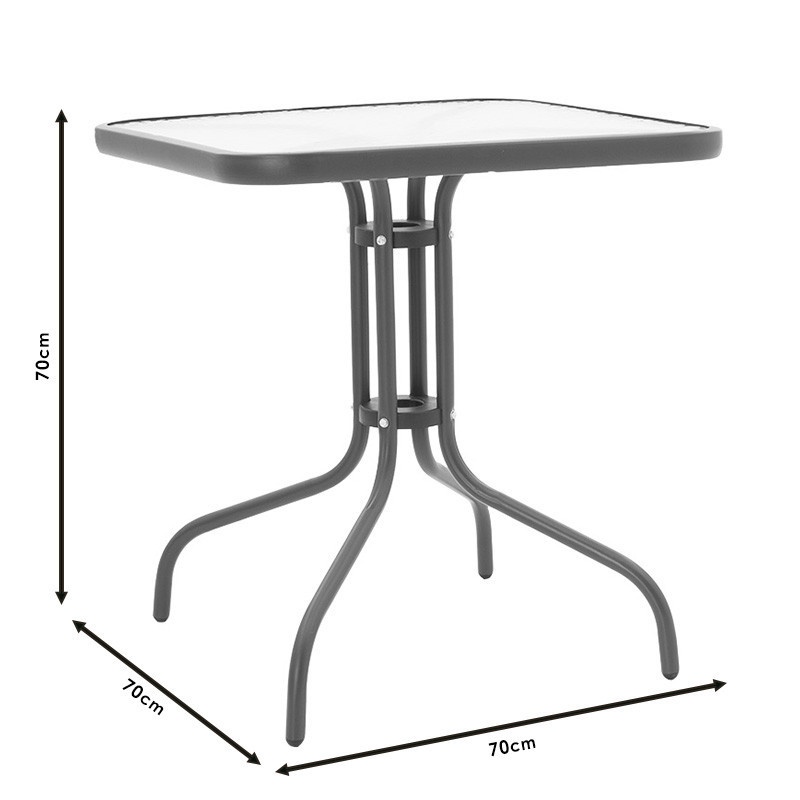 Masa exterior Watson din metal maro cu sticla 70x70x70cm - 3 | YEO