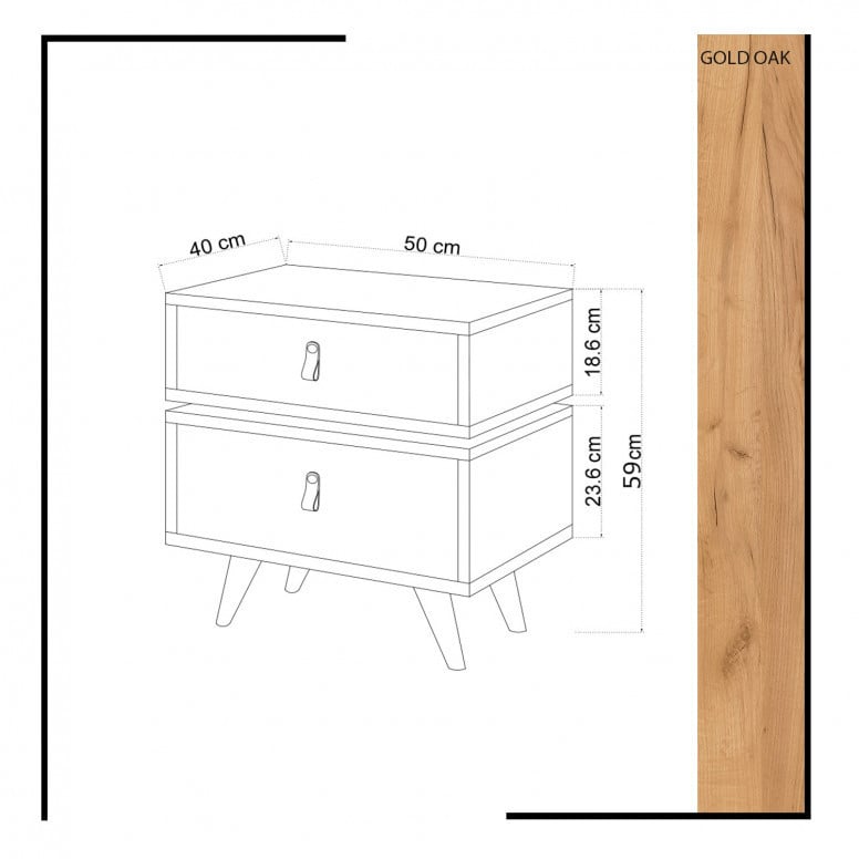 Noptiera Model Cannon, Stejar-Alb, 50x40x59cm