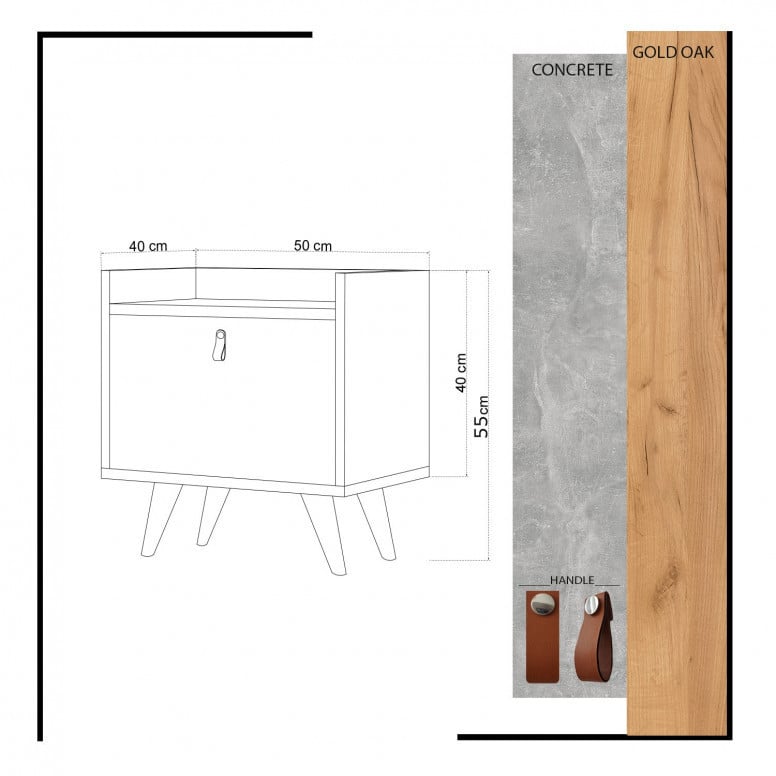 Noptiera Model Price, Auriu/Stejar/Negru, 50x59x40cm