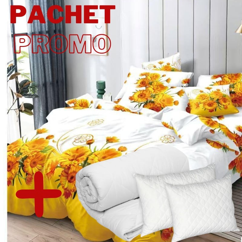 Pachet Lenjerie + Pilota + Perne Sunflower 6 Piese (Finet)