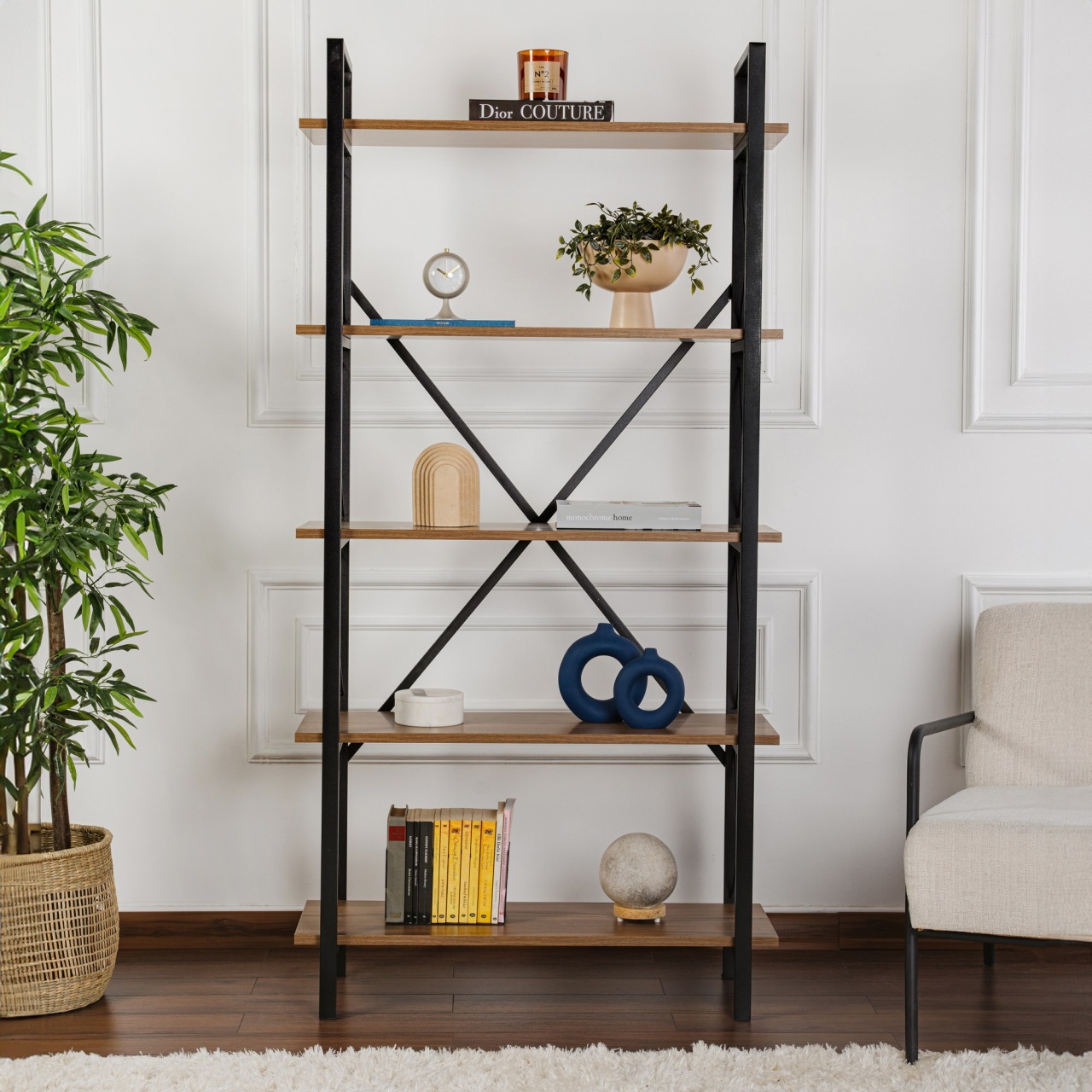 Raft pentru carti Model Elysian, Nuc/Negru - 1 | YEO