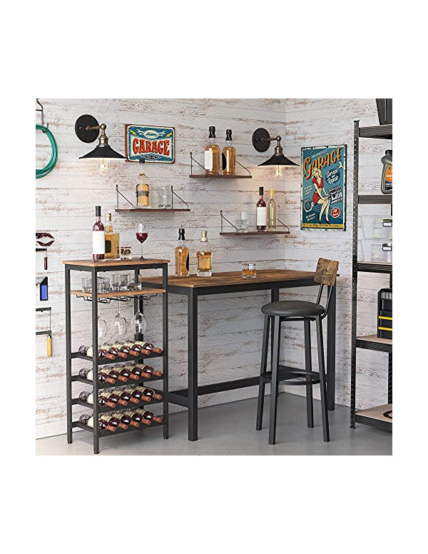 Raft pentru sticle de vin Model Elliott, capacitate 20 sticle, Maro rustic/Negru, 50x32x100 cm - 2 | YEO