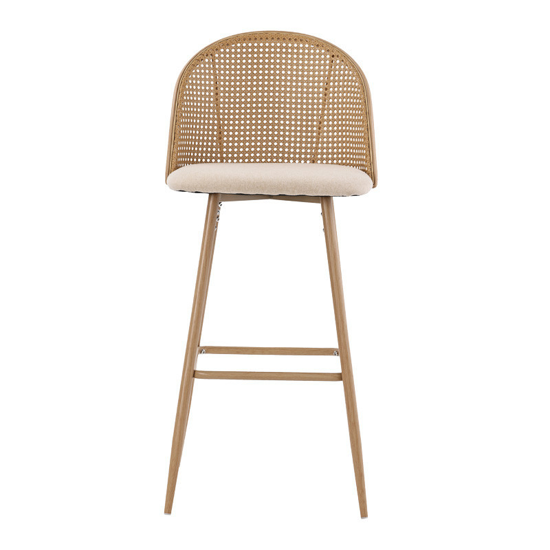 Scaun de bar Kace plastic ratan metal culoare lemn natural 43x55x102cm - 3 | YEO