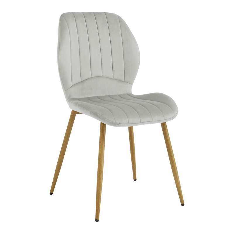 Scaun dining Jelour, tapițat cu catifea, Gri/Natur, 55 × 54,5 × 84,5 cm