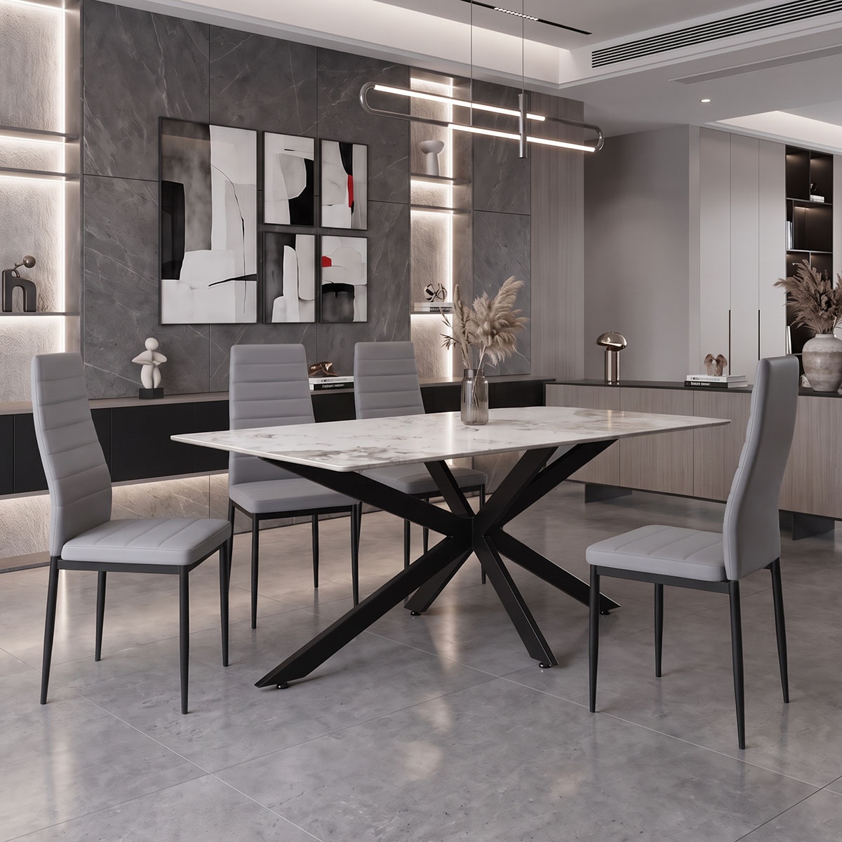 Scaun dining Parker, tapițat cu piele ecologică, Gri antracit/Negru, 41 × 48 × 96 cm