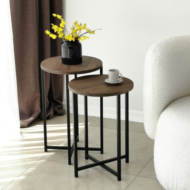 Set 2 Masue de Cafea Model Lynch, 35x35x55/35x35x50 cm, Blat Lemn 100%, Nuc/Negru - 1 | YEO