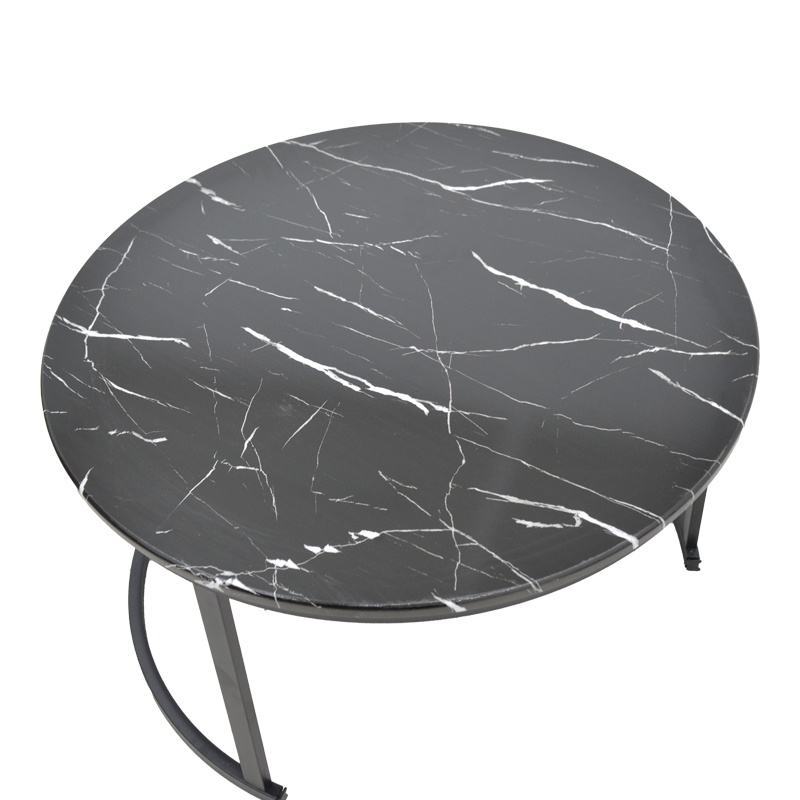 Set 2 Masute de Cafea Model Revelon, Negru marmorat/Negru, 80x80x45 cm - 3 | YEO