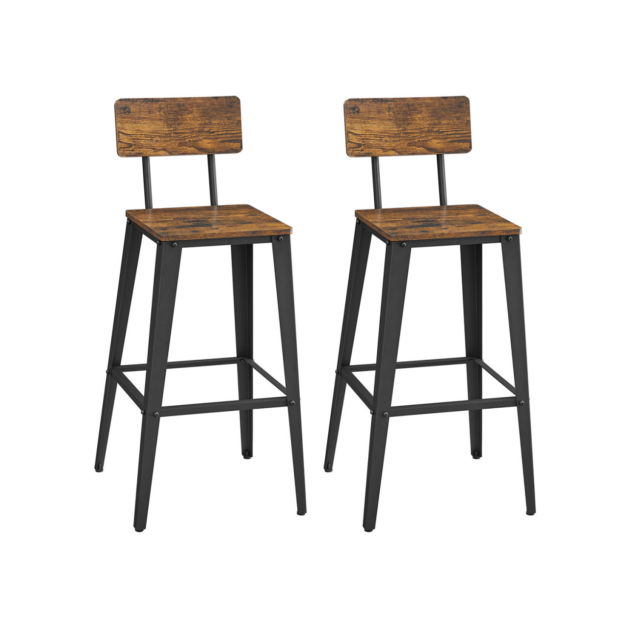 Set 2 scaune de bar Model Ellis, Maro rustic/Negru, 45.4x45.4x102.2 cm - 1 | YEO