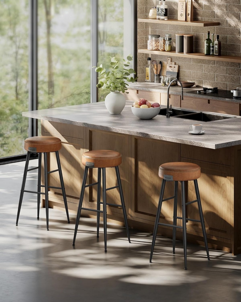 Set 2 scaune de bar Model Emberly, Coniac/Negru, 51.6x51.6x75 cm - 3 | YEO