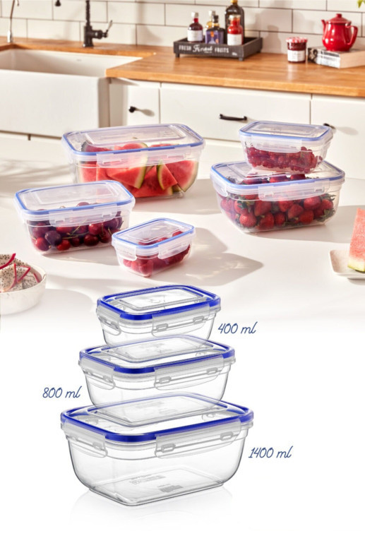 Set 3 cutii de depozitare alimente 30147, Transparent