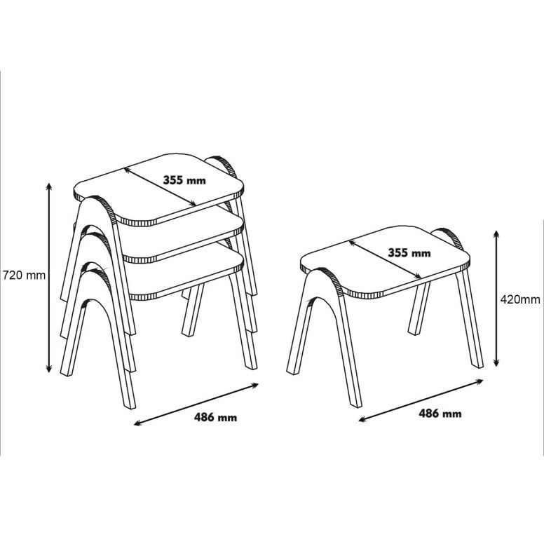 Set 3 Masute de Cafea Model Issac, 48.6x35.5x42 cm, Nuc/Crem