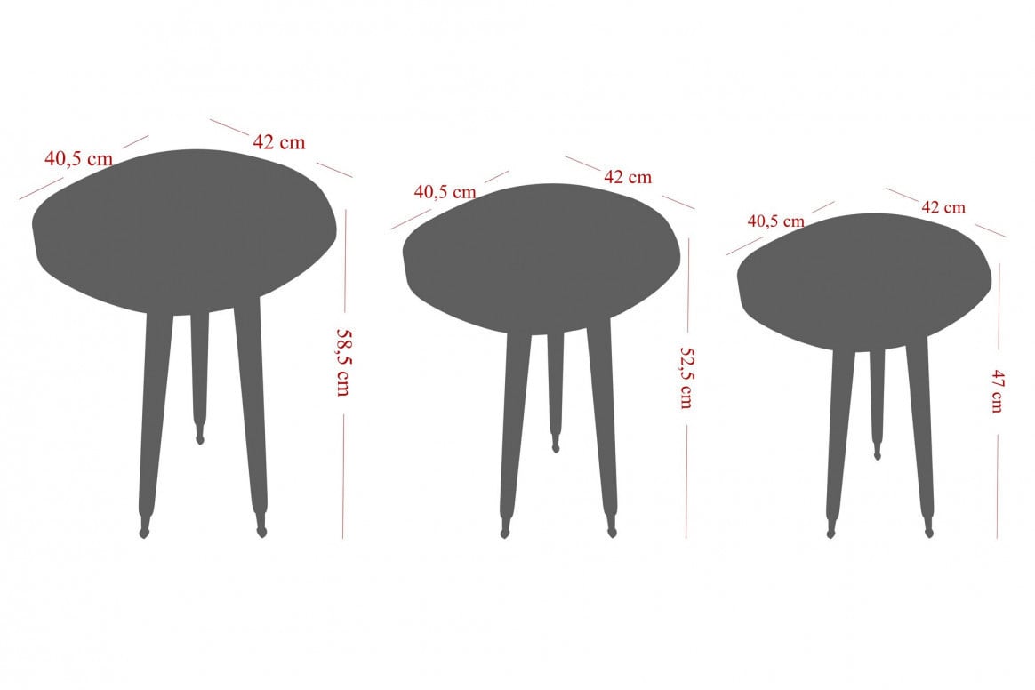 Set 3 Masute de Cafea Model Sampson, 42x40,5x47/42x40.5x52.5/42x40.5x58.5 cm, Auriu/Negru