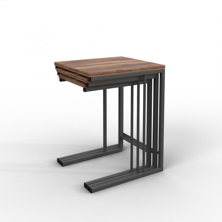 Set 3 Masute de Cafea Model Tucker, 44x40x55/42x35x52/40x29.5x49 cm, Stejar/Gri - 2 | YEO