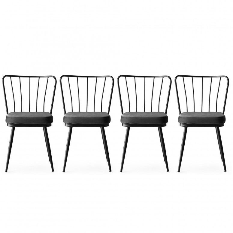 Set 4 scaune Model Star, Gri/Negru, 43x42x82 cm