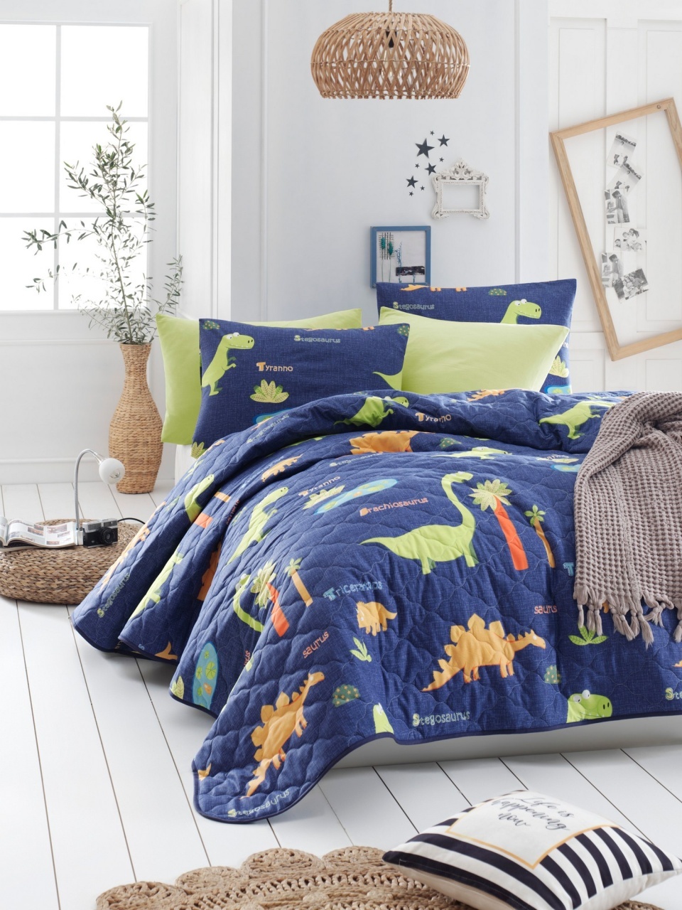 Set Cuvertura Pat Dublu Model Dinolar Dark Blue