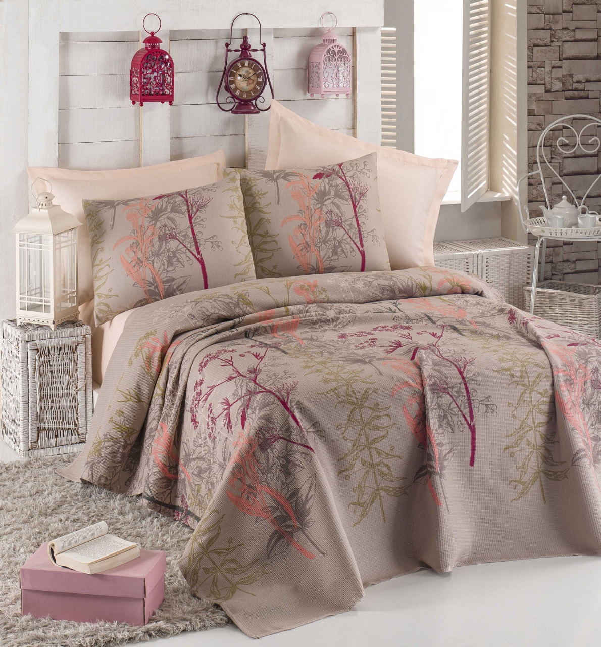 Set Cuvertura Pique Model Urla Beige