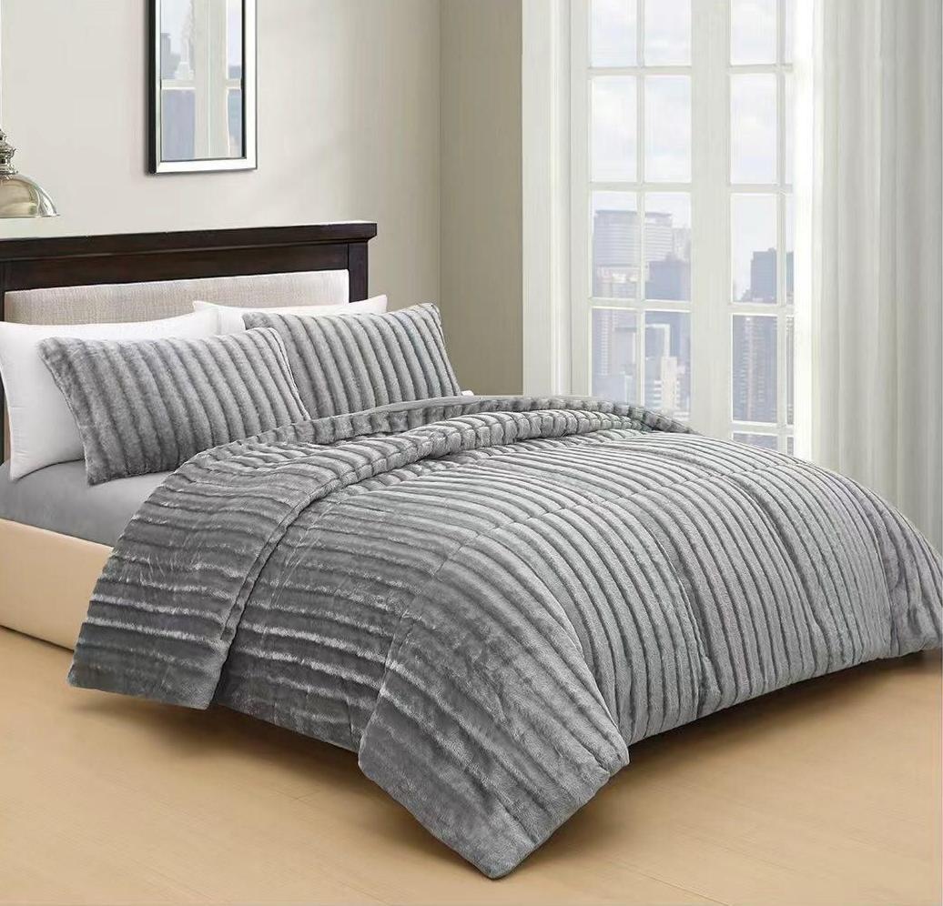 Set de pat Cocolino Veloura V1, 4 piese, pilotă de iarnă cu textură striată 3D, cearșaf cu elastic 180 × 200 cm