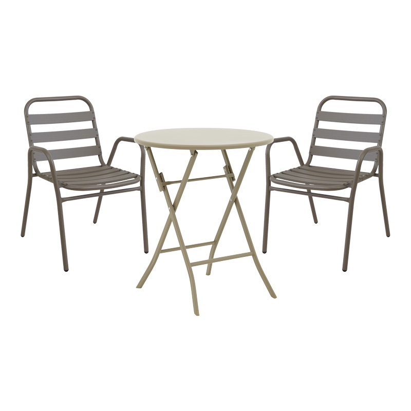 Set masă și scaune de exterior, 3 Piese, Model Albero-Sussie, Champagne, D60x70 cm