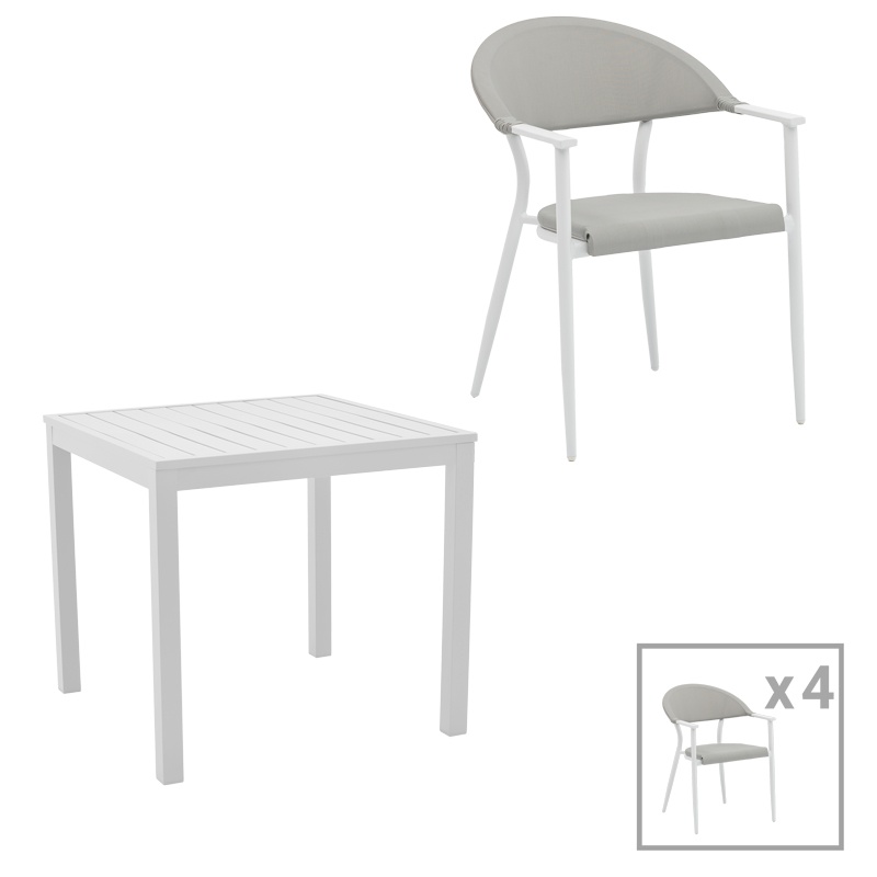 Set masă și scaune de exterior, 5 Piese, Model Kliton-Pino, Alb, 80x80x74 cm