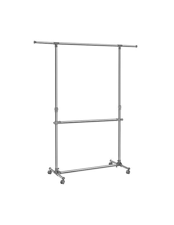 Suport pentru haine reglabil cu roti, Songmics, 2 sine, 101-163 x 49 x 113-198 cm, LLR401, Gri