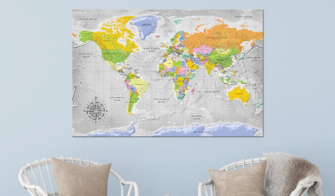 Tablou din plută - World Map: Wind Rose [Cork Map] 120x80 cm - 1 | YEO