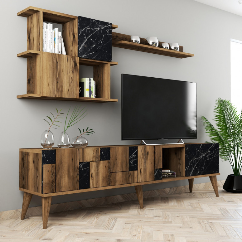 Ansamblu Comoda TV Madrid Walnut-Negru - 1 | YEO