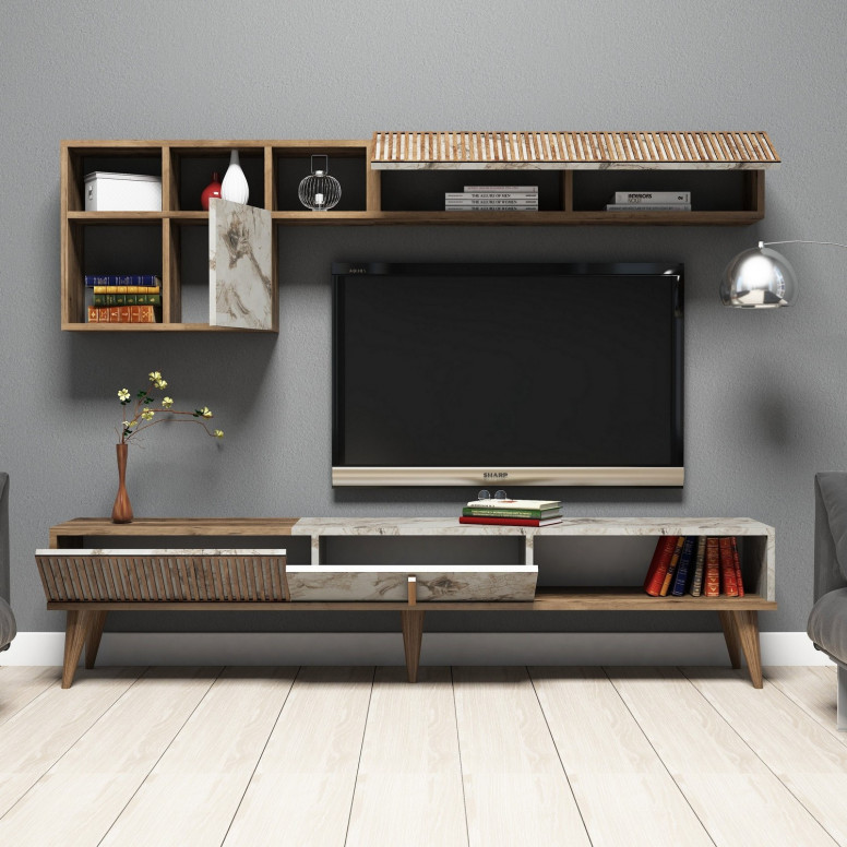 Ansamblu Comoda TV Milan Walnut-Alb - 1 | YEO