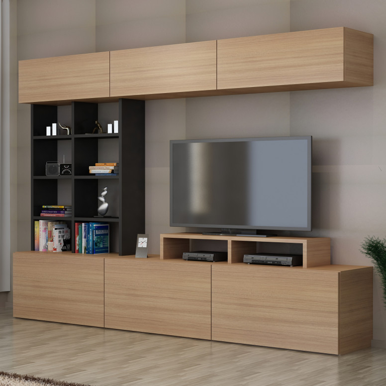 Ansamblu Comoda TV Sasa Teak-Negru