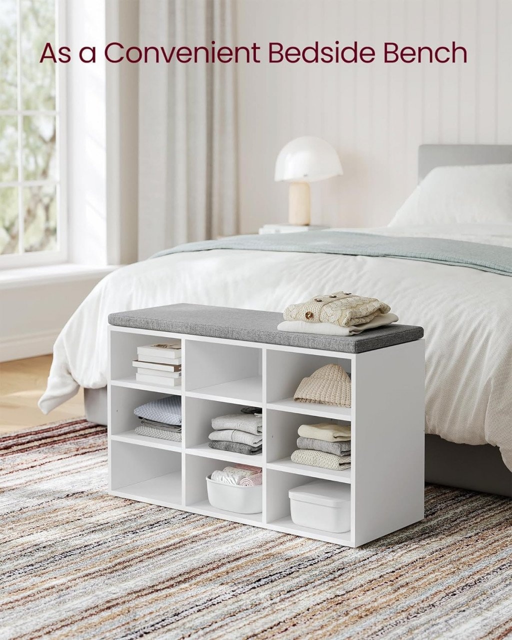 Banca cu suport pantofi Model Marco, Alb / Gri, 78.5x30.3x48 cm - 2 | YEO