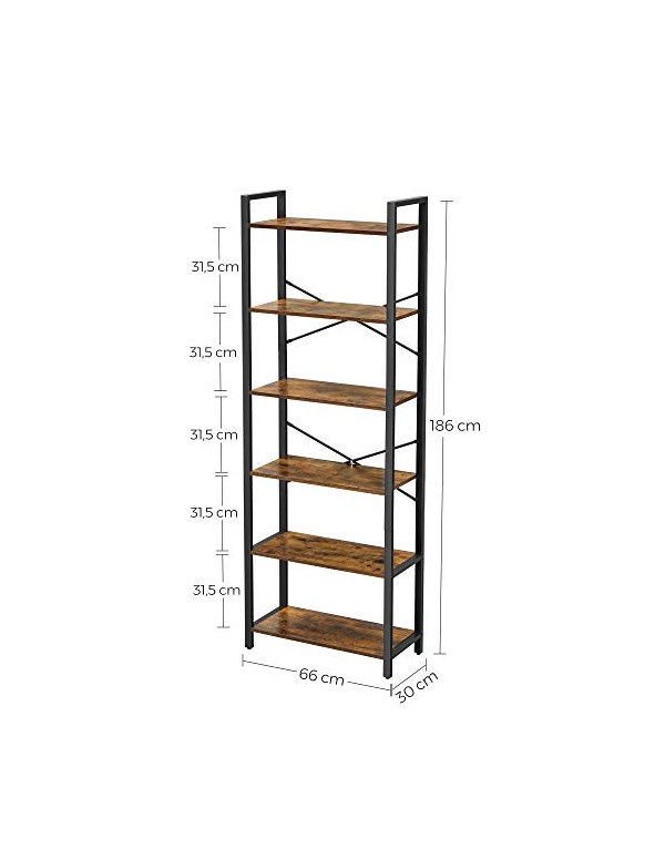 Biblioteca cu 6 rafturi, Vasagle, 66 x 30 x 186 cm, Rustic - 2 | YEO