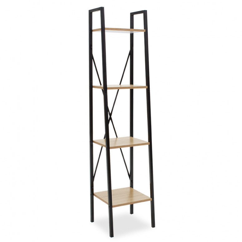 Biblioteca Pako World, Model Ramon, 34x32x32x148 cm, Stejar/Negru